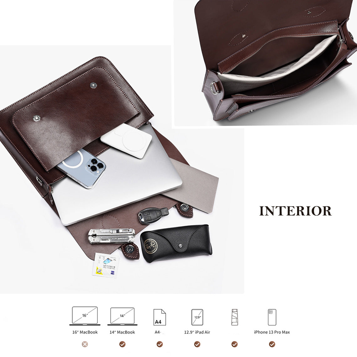 Brown Leather Satchel Handmade Leather Bag Interior - Wirkin™