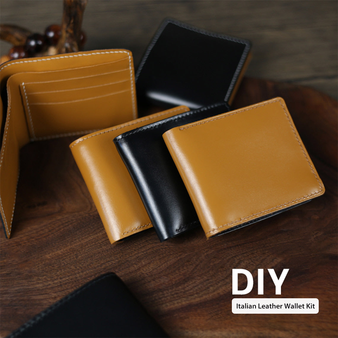 Genuine Italian Leather Wallet Handmade Kit in Black & Brown | Leather Bifold Slim Wallet for Men - Wirkin™