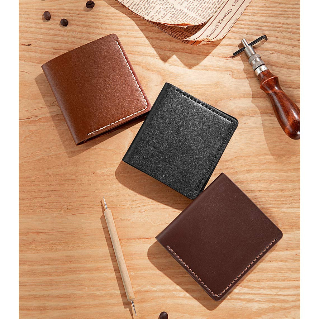 Genuine leather short wallet for men and women in brown, black and tan | Handmade DIY wallet kit - Wirkin™