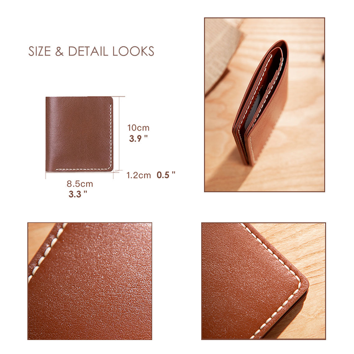 DIY Genuine Leather Wallet Size | 4 Card Slots Brown Leather Slim Wallet Size - Wirkin™