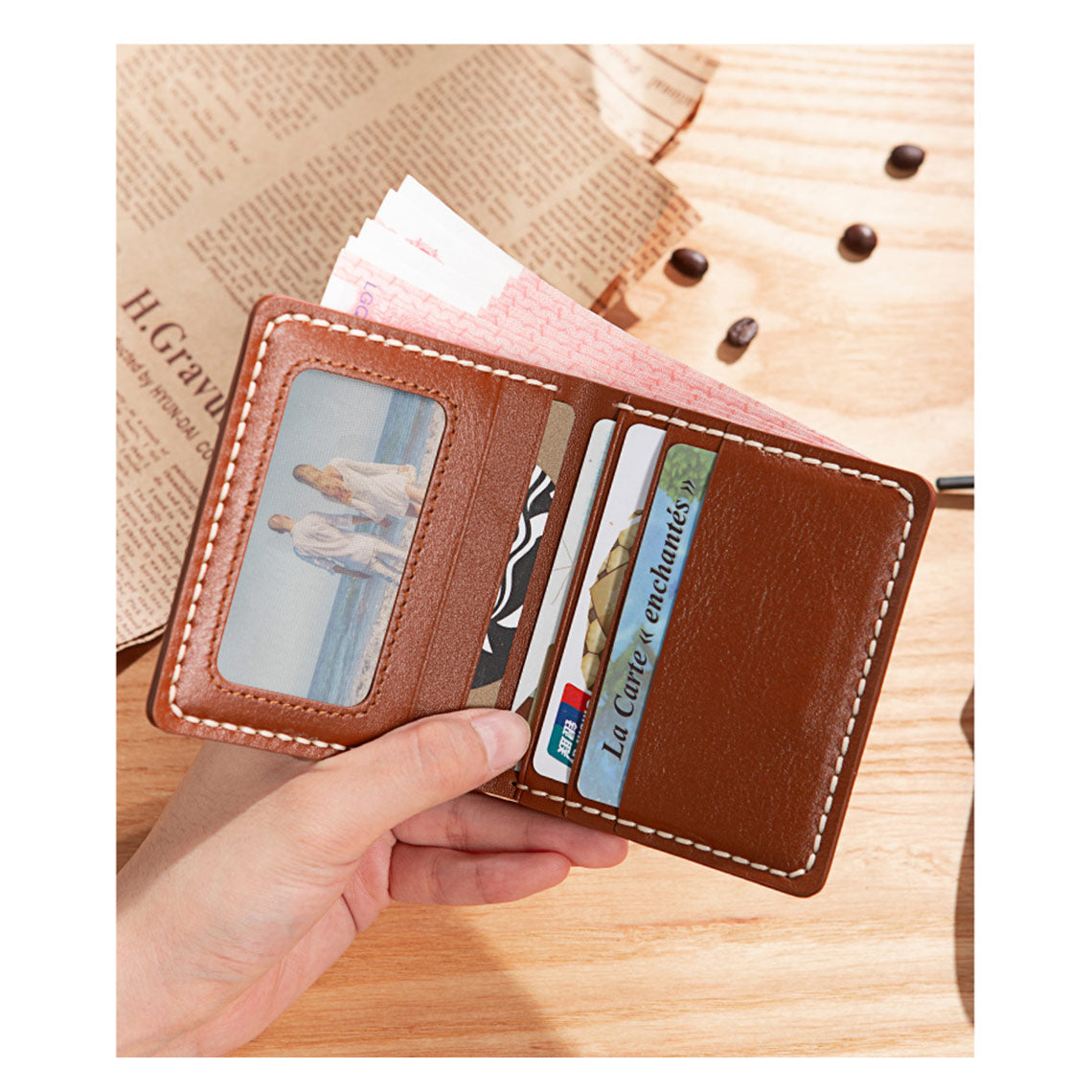 Brown Leather Bifold Wallet with Picture Window | DIY Handmade Gift Ideas for Men -  Wirkin™