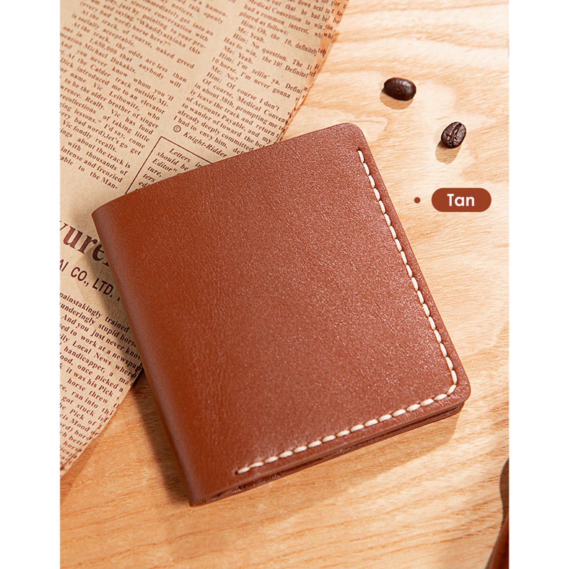 English tan leather short wallet slim purse | DIY leatherwork kits - Wirkin™