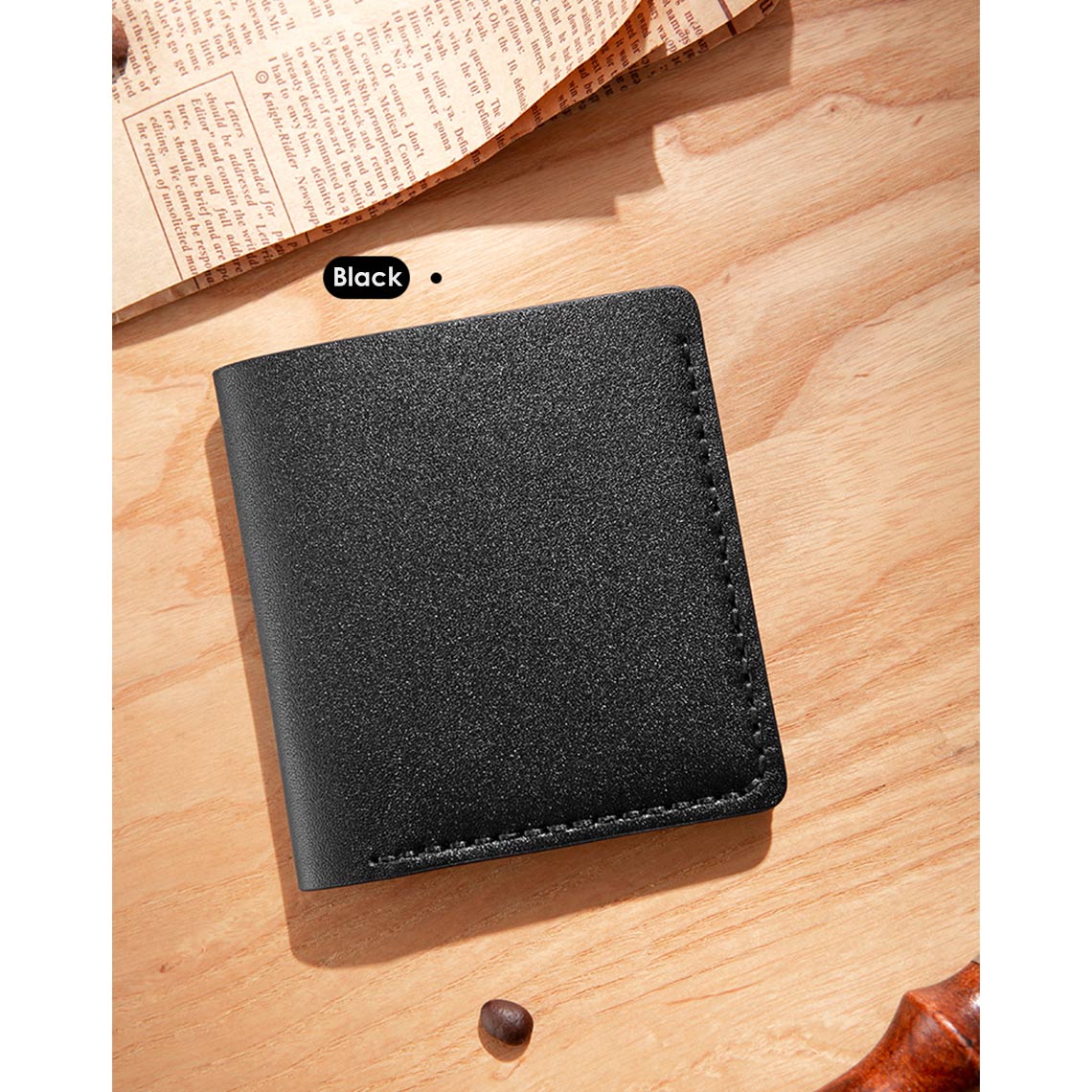 Black leather small bifold wallet | 4 card slots wallet kit DIY at home | Wirkin™