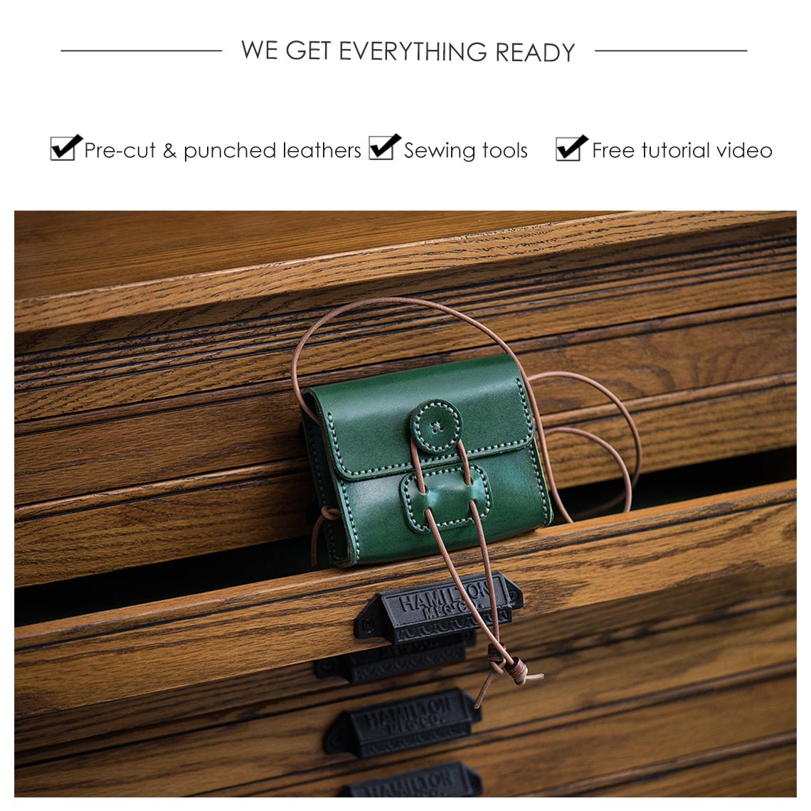 DIY Bag Kits | Genuine Leather Small Square Bag in Green - Wirkin™