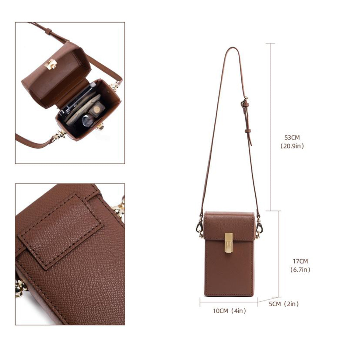 Leather Mini Phone Bag Size - Brown | Wirkin™