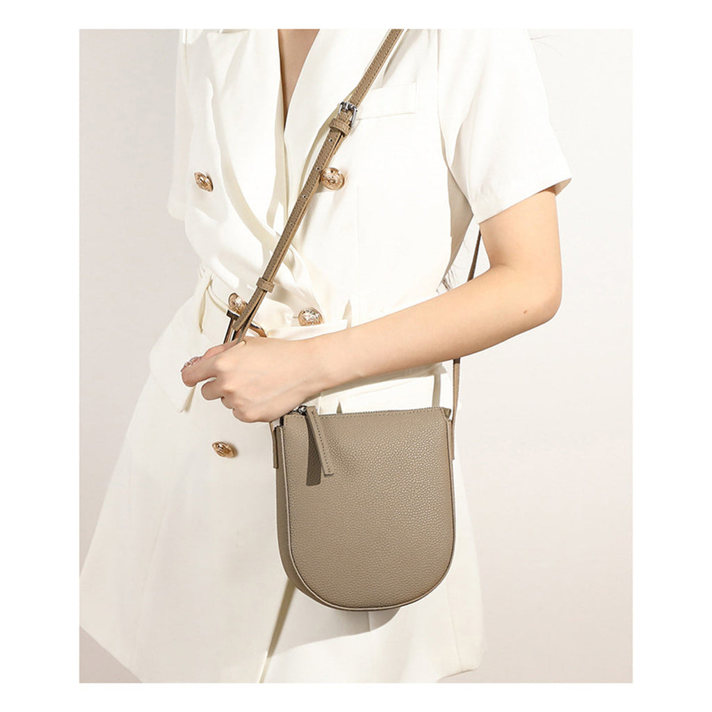Leather Phone Crossbody Bag | Top Zipper Small Leather Bag Taupe - Wirkin™