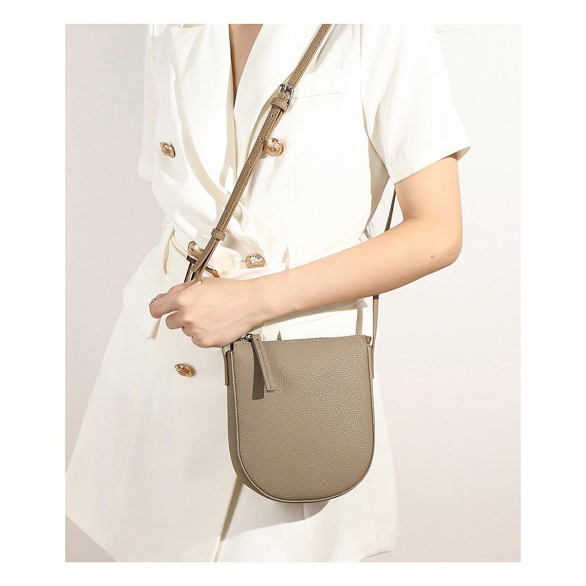 Leather Phone Crossbody Bag | Top Zipper Small Leather Bag Taupe - Wirkin™