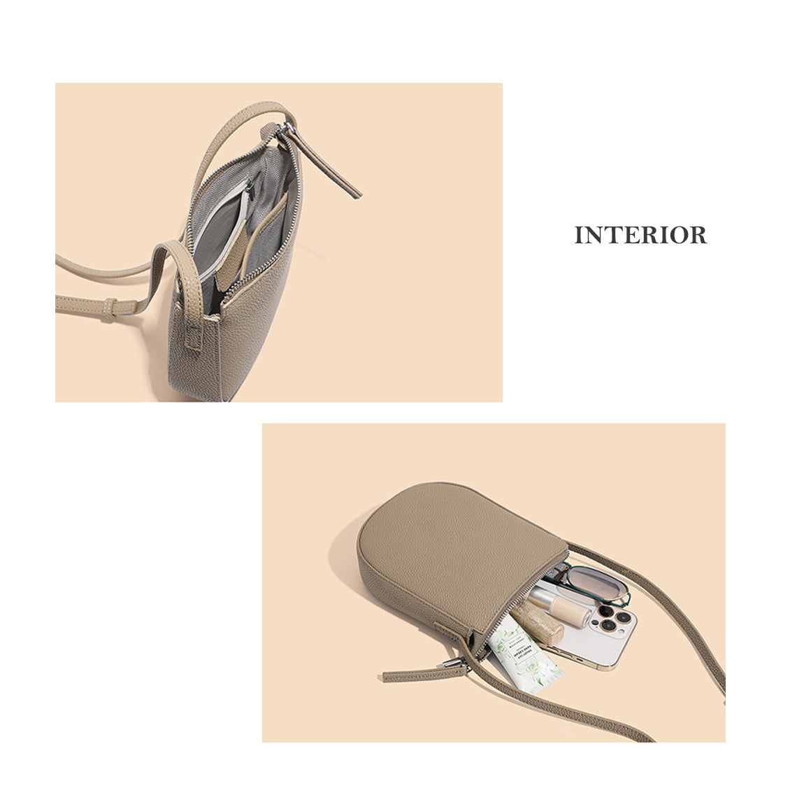Leather Cell Phone Purse Interior | Genuine Leather Small Crossbody Bag - Wirkin™