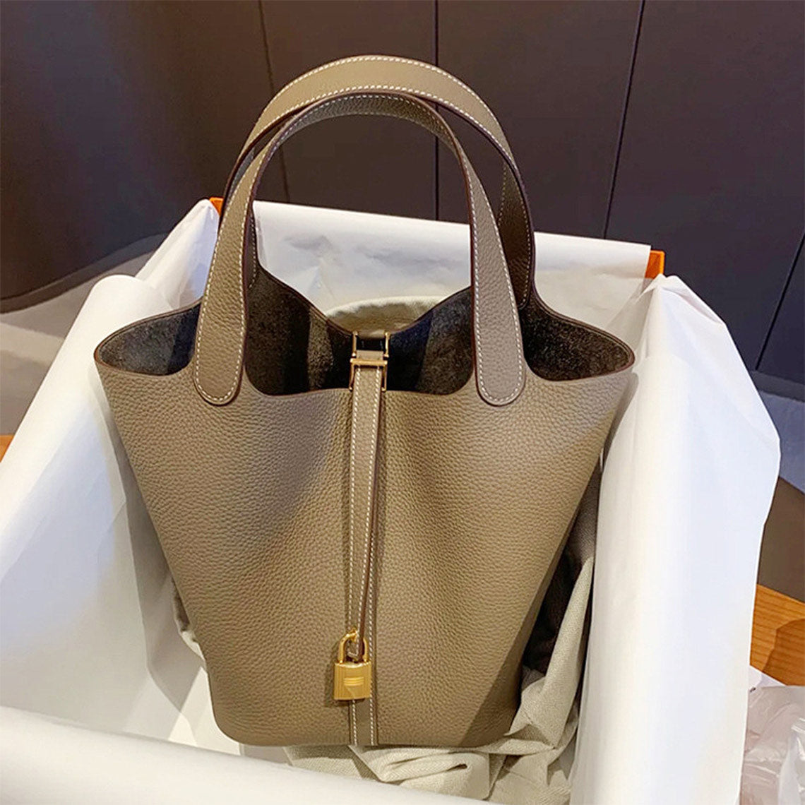 Gold Brown Leather Tote Handbag | Replica Inspired Tote Bag - Wirkin™