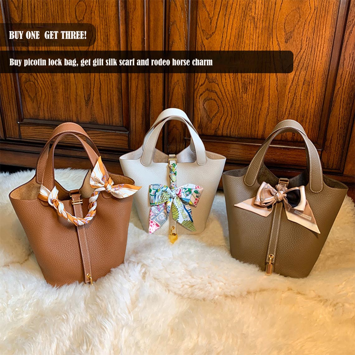 Replica Picotin Lock Bag for Women | Real Leather Tote Bag with Silk Scarf - Wirkin™