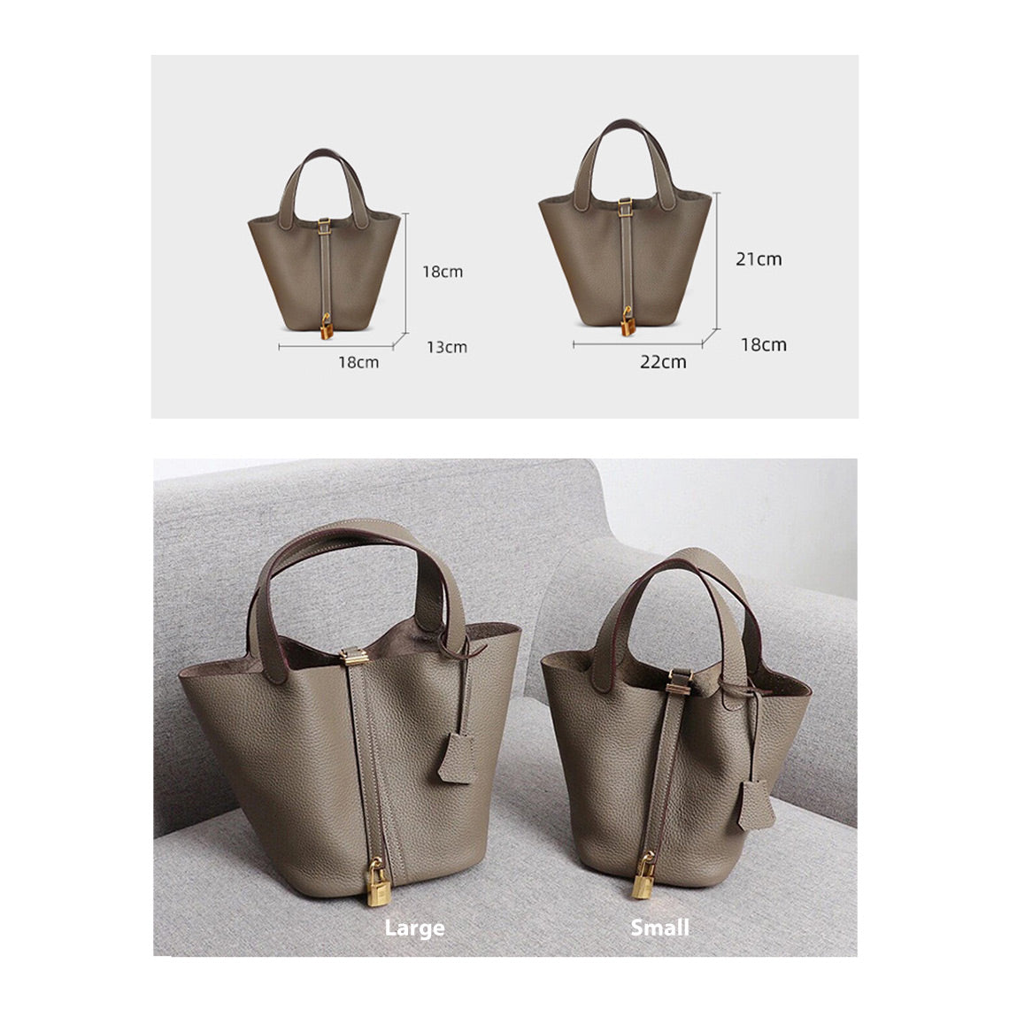 Taupe Leather Tote Bag | Replica Picotin Lock Bag Size - Wirkin™