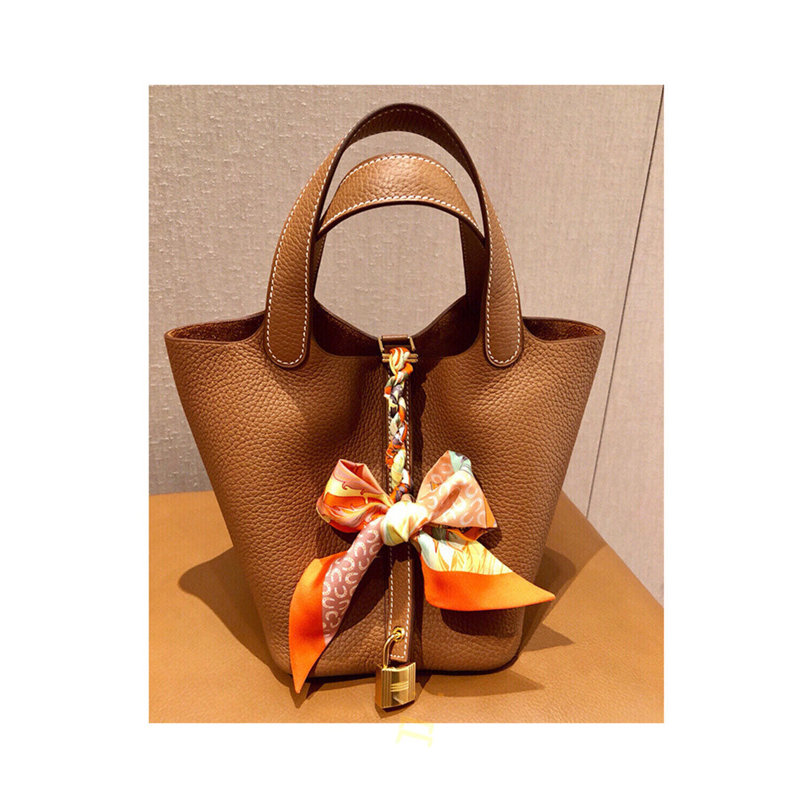 Gold Brown Leather Tote Handbag | Replica Inspired Picotin Lock Bag - Wirkin™