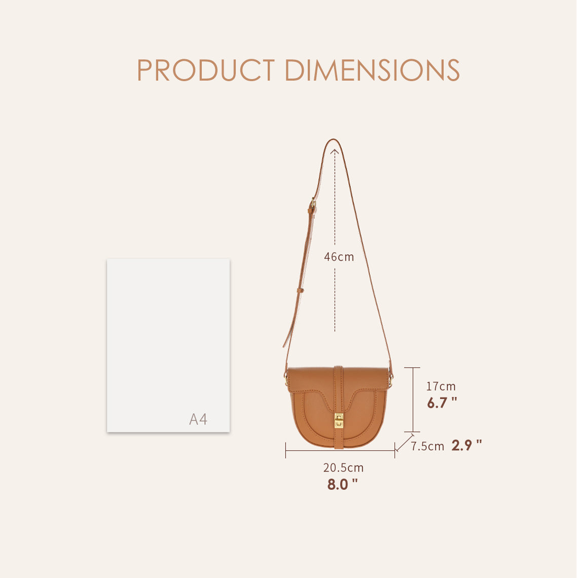 Brown Leather crossbody saddle bag size | DIY crossbody bag - Wirkin™