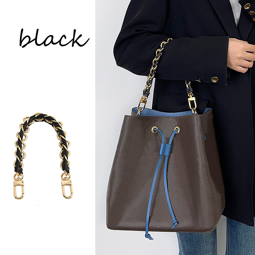 The NéoNoé bucket bag handbag strap, black genuine leather material underarm shoulder strap, and metal material fashionable underarm shoulder strap.