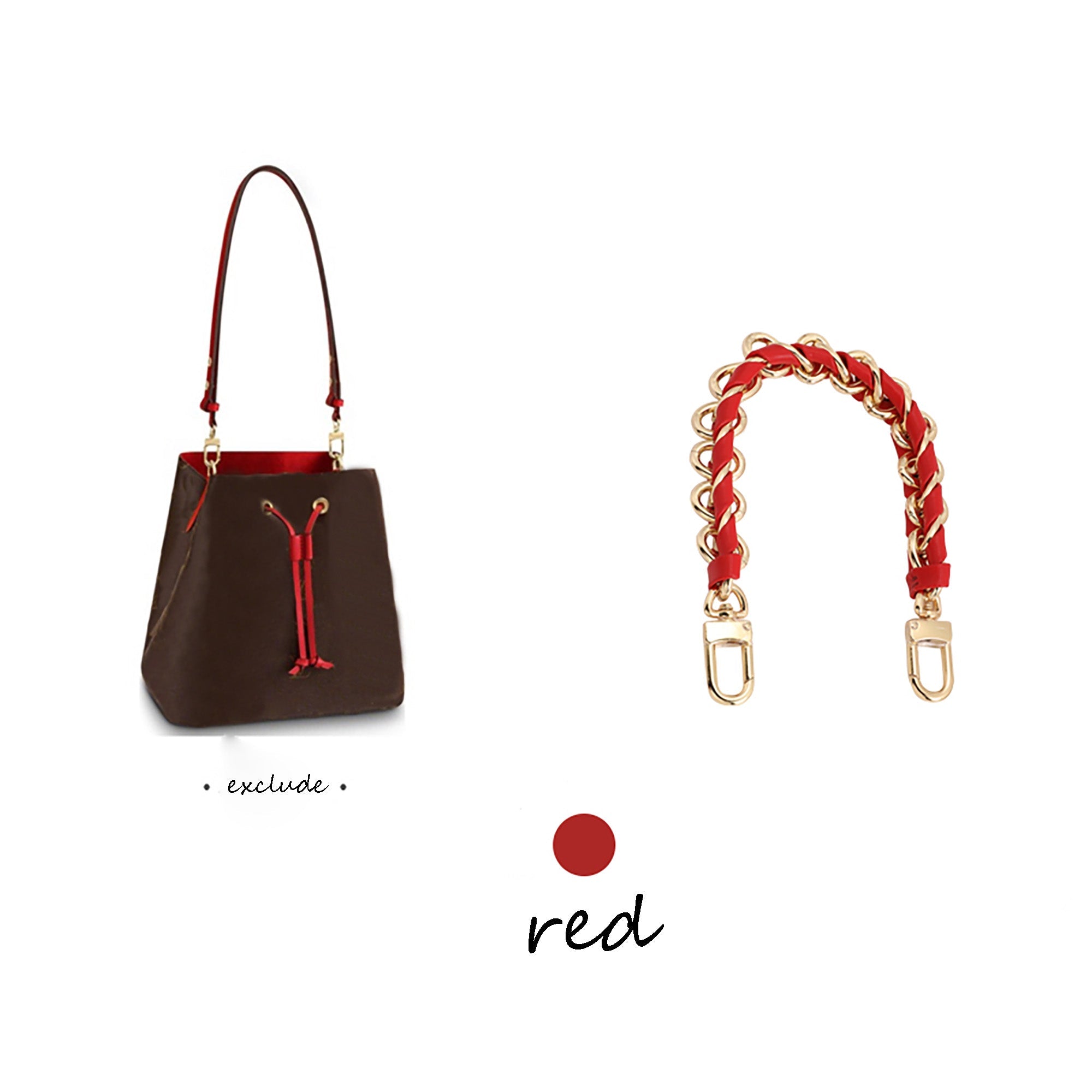 The NéoNoé bucket bag handbag strap, black genuine leather material underarm shoulder strap, and metal material fashionable underarm shoulder strap.