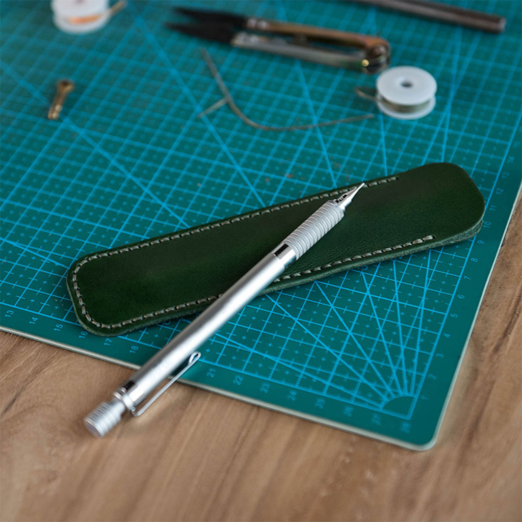 Dark Green Leather Single Pen Sleeve | DIY Pen Case - Wirkin™