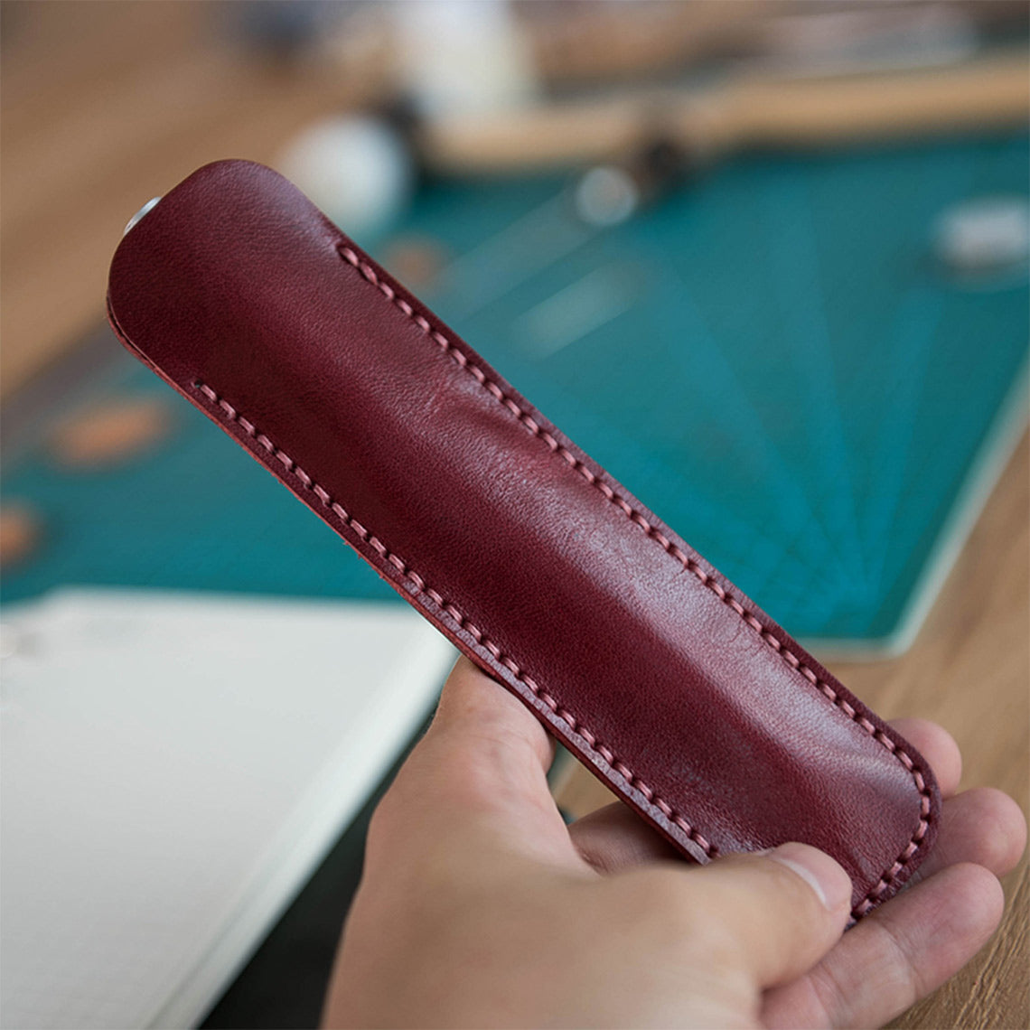 Red Leather Single Pen Sleeve | Luxury Pen Holder - Wirkin™