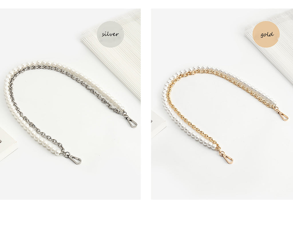 Makeup bag pearl chain accessory, short underarm chain for bag modification, metal bag chain.