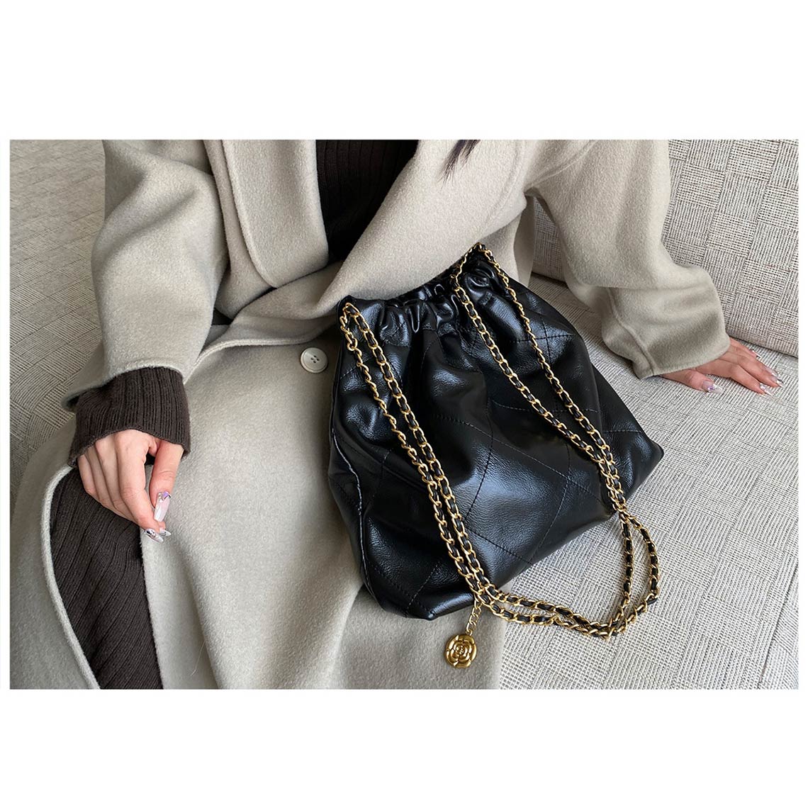 Quilted Leather Bag with Woven Gold Chain - Wirkin™