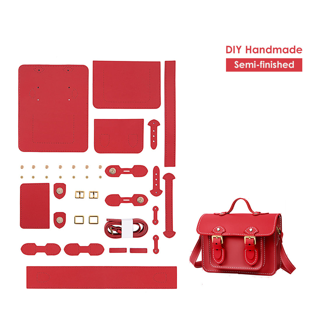 Women Small Fashion Leather Crossbody Bag DIY Kit | Red | Wirkin™ 