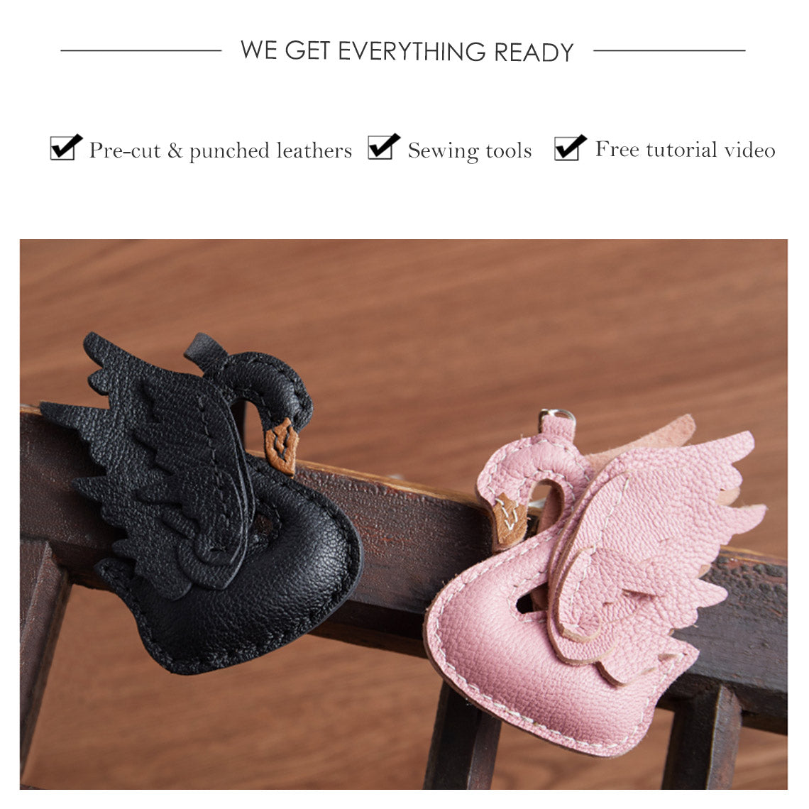 Black & Pink Swan Bag Charm Pendant | How to Make a Leather Keychain - Wirkin™ 