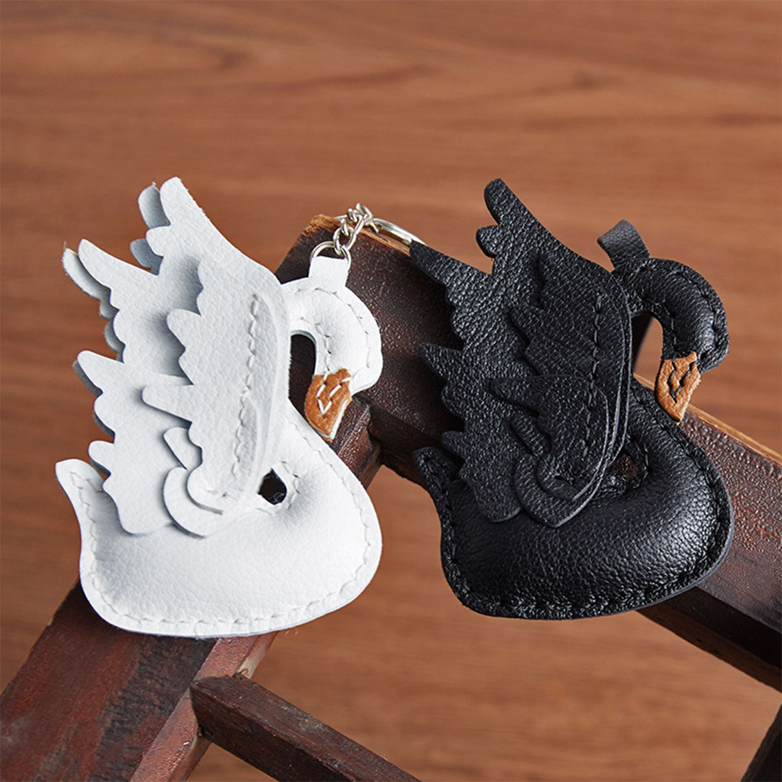 Black and White Lambskin Swan Bag Charm Keyring - Wirkin™ 