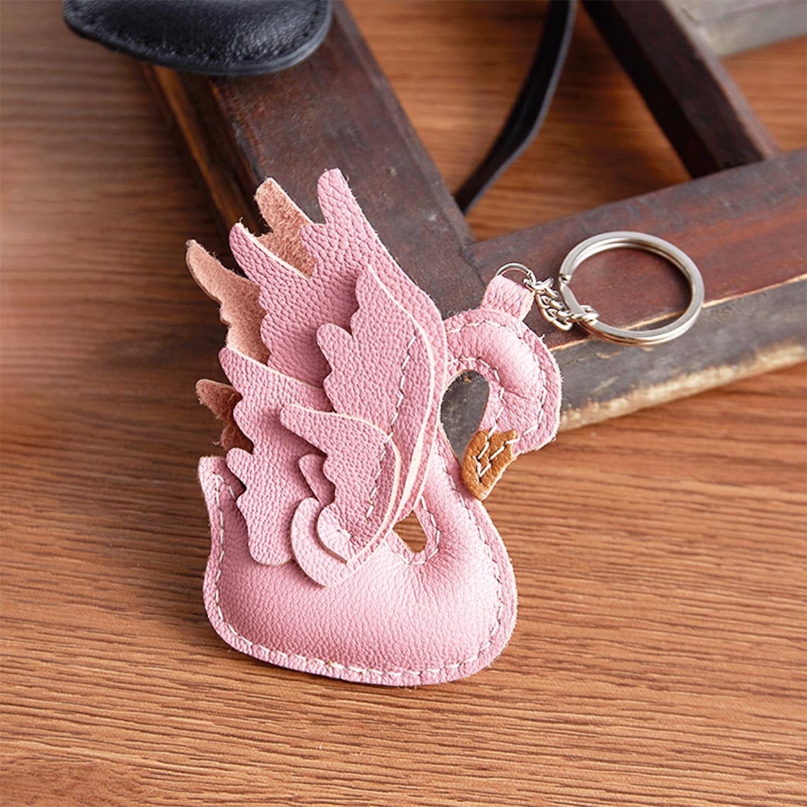 Pink Lambskin Swan Bag Charm Keyring - Wirkin™ 