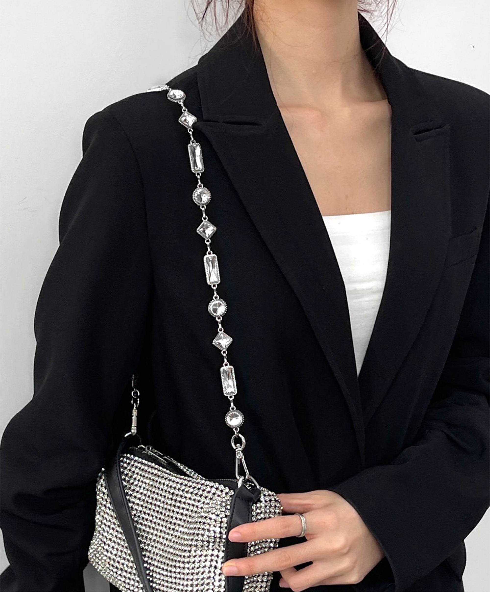 Bag chain modification with colorful rhinestones crossbody bag chain accessory metal shoulder strap for underarm