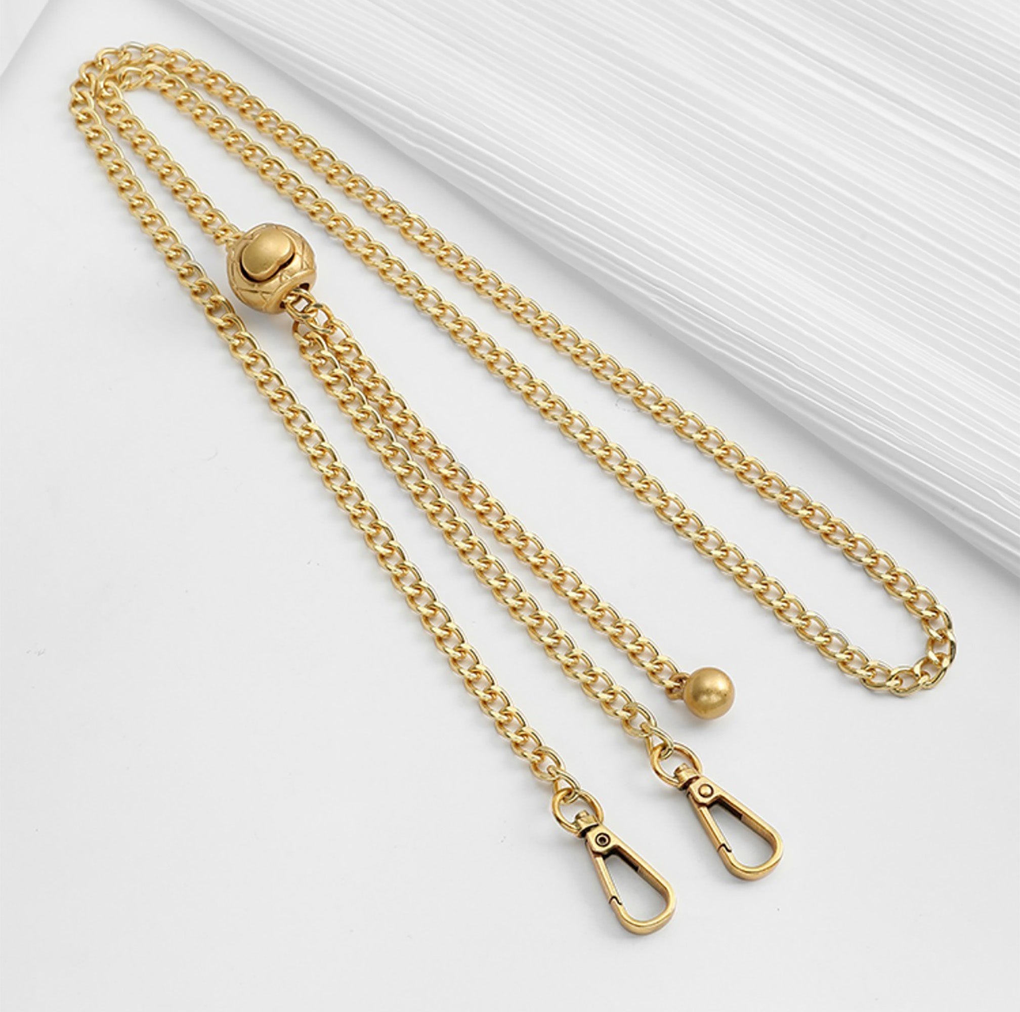 Small Gold Ball Chain Bag Strap, Color-Fast Metal, Adjustable High-End Shoulder Strap Accessory.