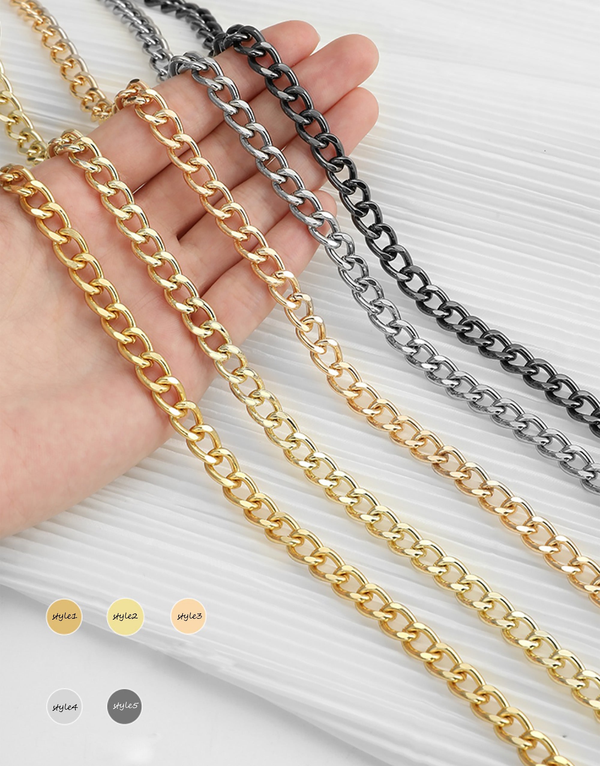 Small Gold Ball Chain Bag Strap, Color-Fast Metal, Adjustable High-End Shoulder Strap Accessory.
