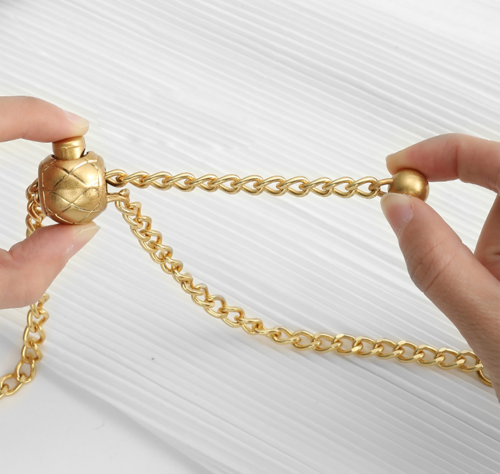 Small Gold Ball Chain Bag Strap, Color-Fast Metal, Adjustable High-End Shoulder Strap Accessory.