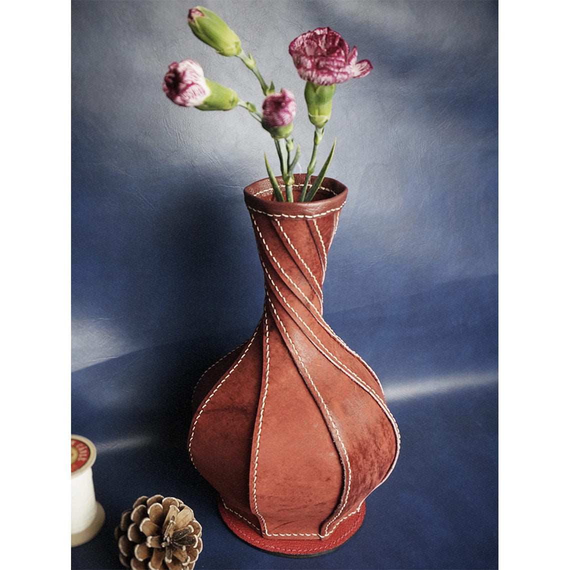 Vintage Look Flower Bottle | Red Leather Vase Homemade Home Decor - Wirkin™