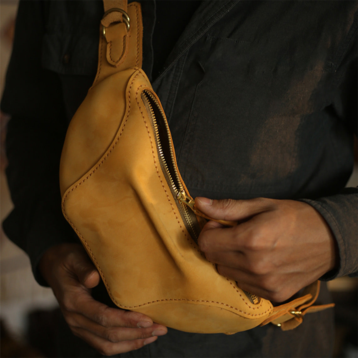 Genuine leather waist bag fanny pack | DIY sling bag bum bag in brown leather | Wirkin™
