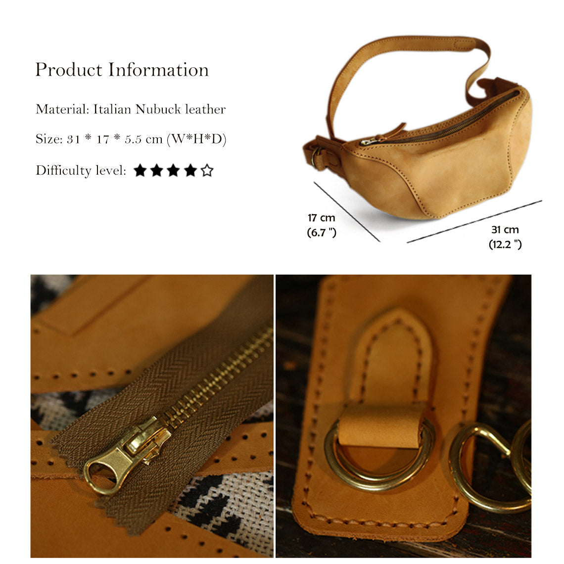 Genuine Leather Handmade Fannypack Bum Bag for Men and Women | DIY Leather Sling Bag Kit - Wirkin™