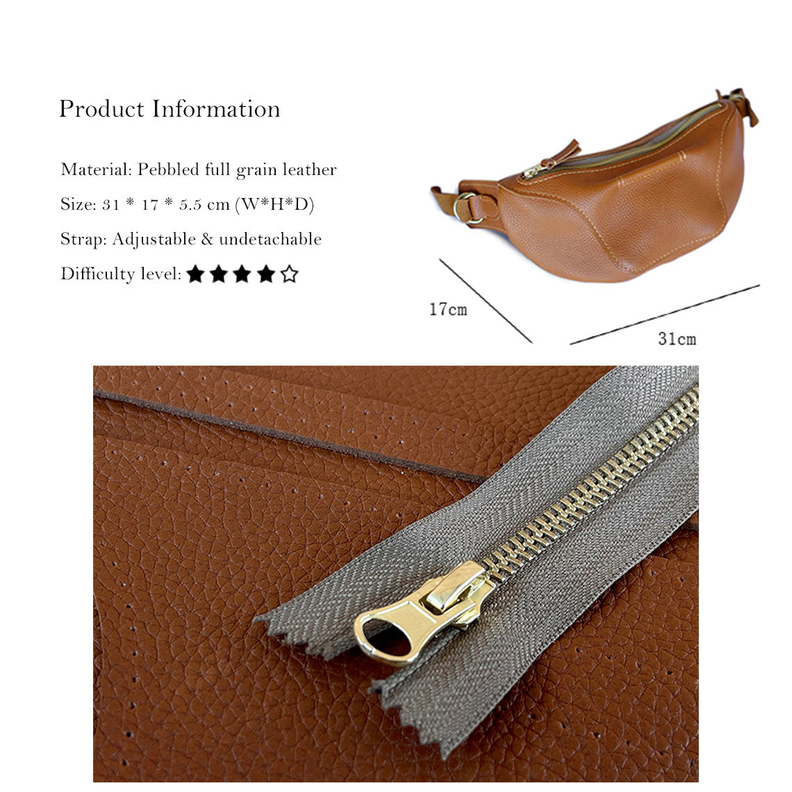 Men Fanny Pack Bum Bag Waist Bag Size | Genuine Leather Crossbody Bag Made by You Relaxing Sewing Project - Wirkin™