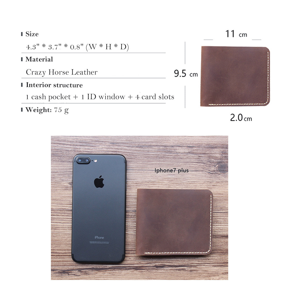 Slim Crazy Horse Leather Wallet Size | Vintage Wallet with Distressed Look - Wirkin™