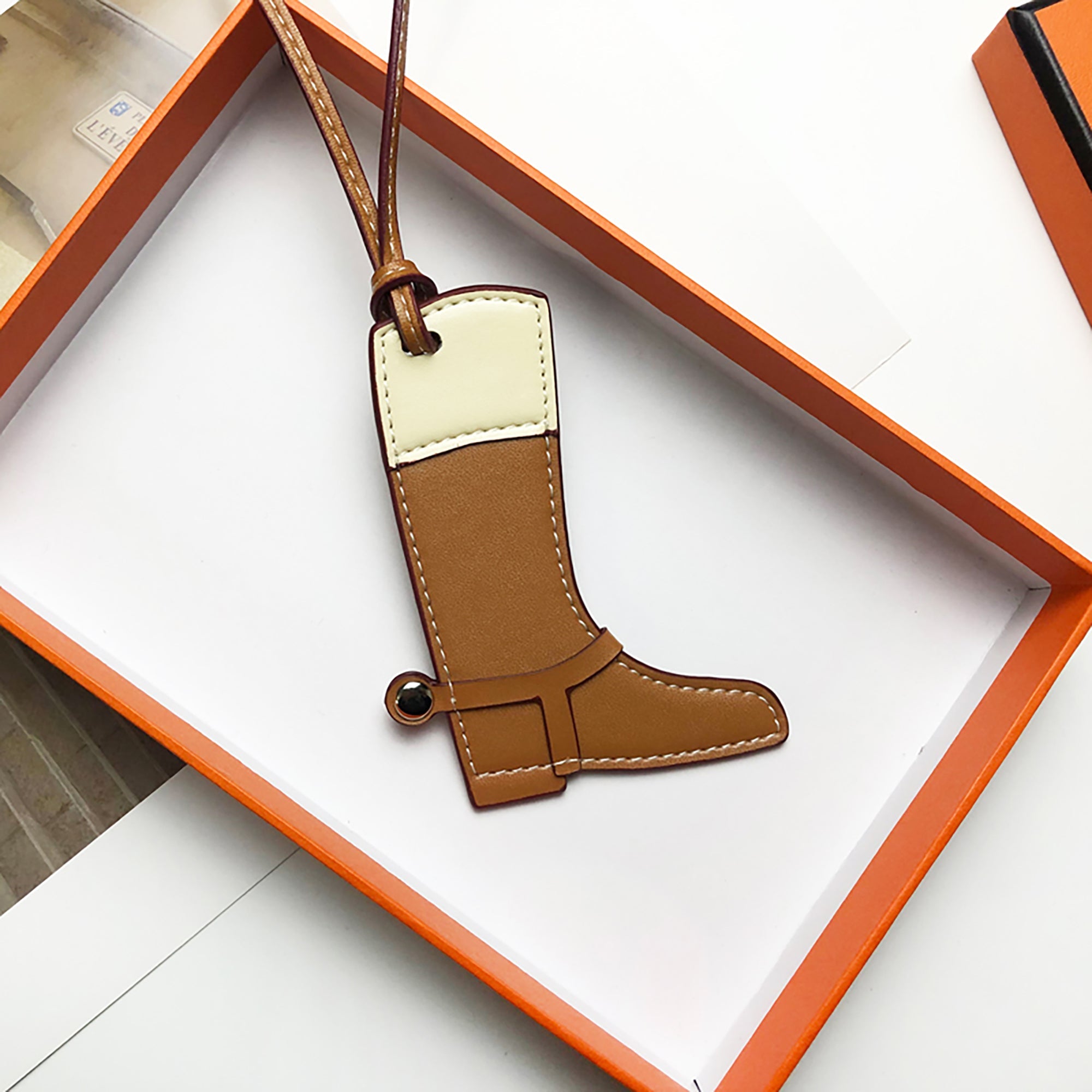 Artisanal Two-Tone Leather Bag Charm – Handmade Multi-Color Detachable Purse Accessory