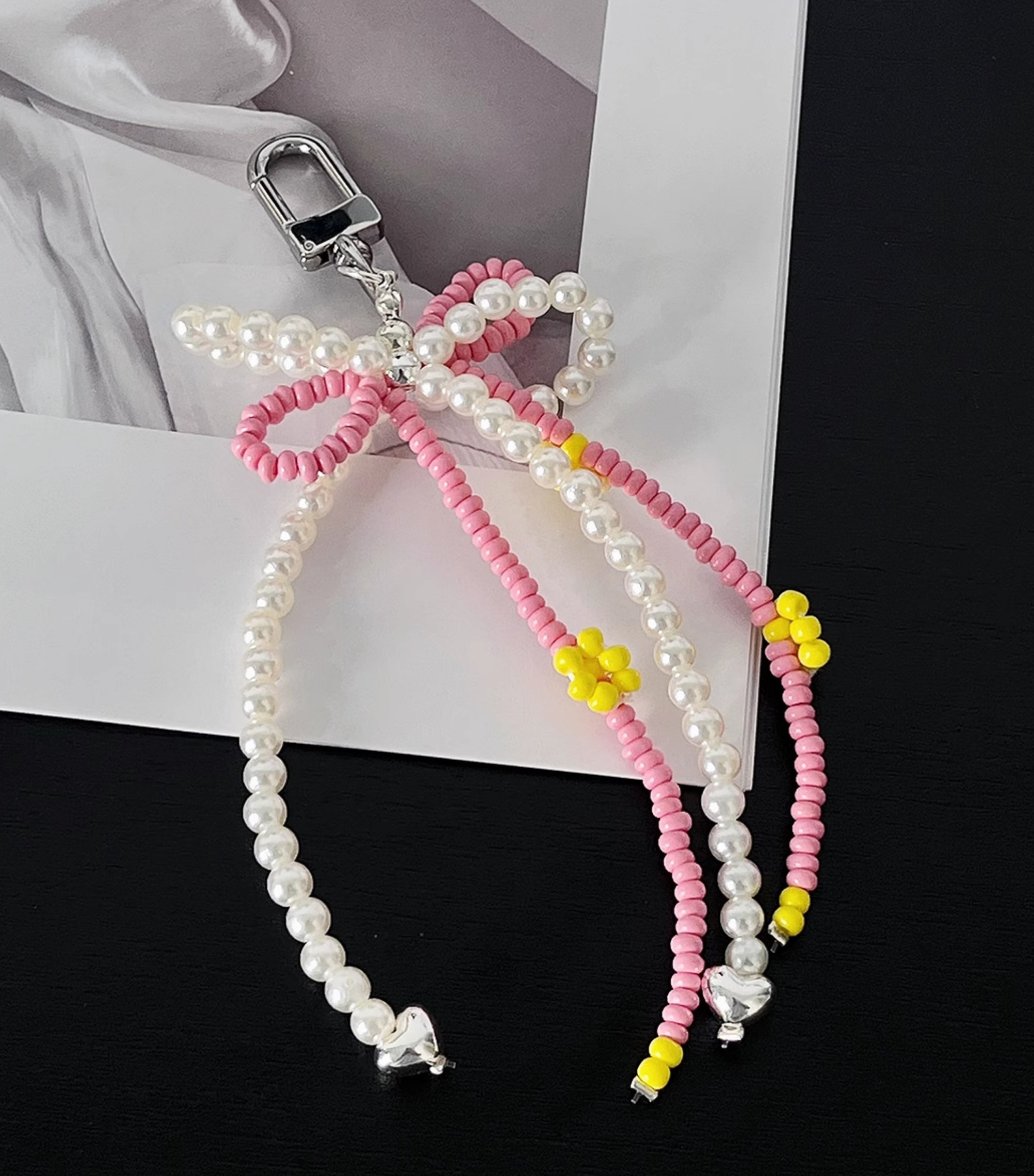 Pearl accessory for The Pliage Energy bag, fashion bow-style charm, handmade keychain.