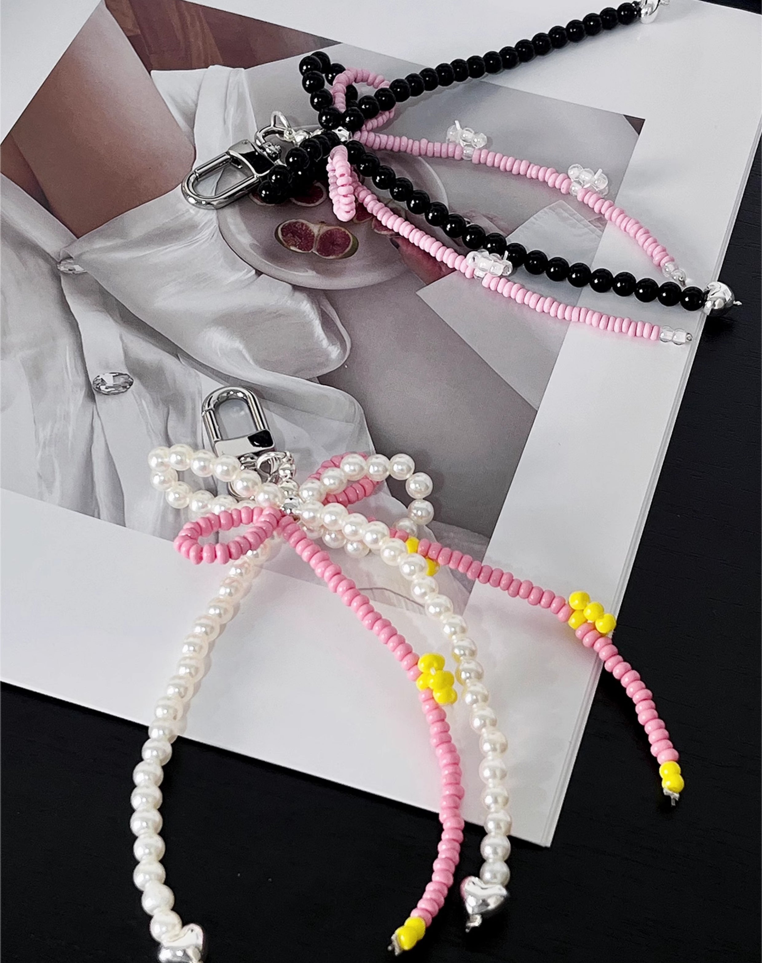 Pearl accessory for The Pliage Energy bag, fashion bow-style charm, handmade keychain.