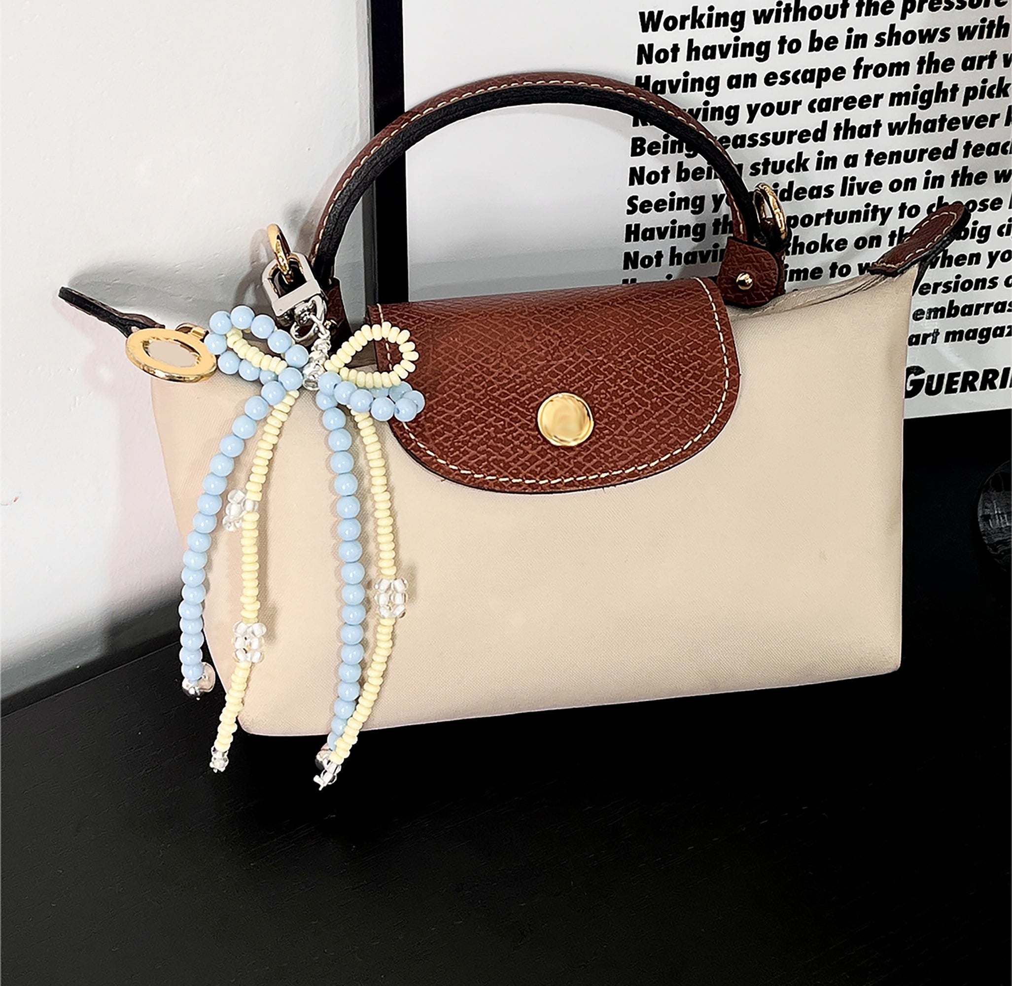 Pearl accessory for The Pliage Energy bag, fashion bow-style charm, handmade keychain.