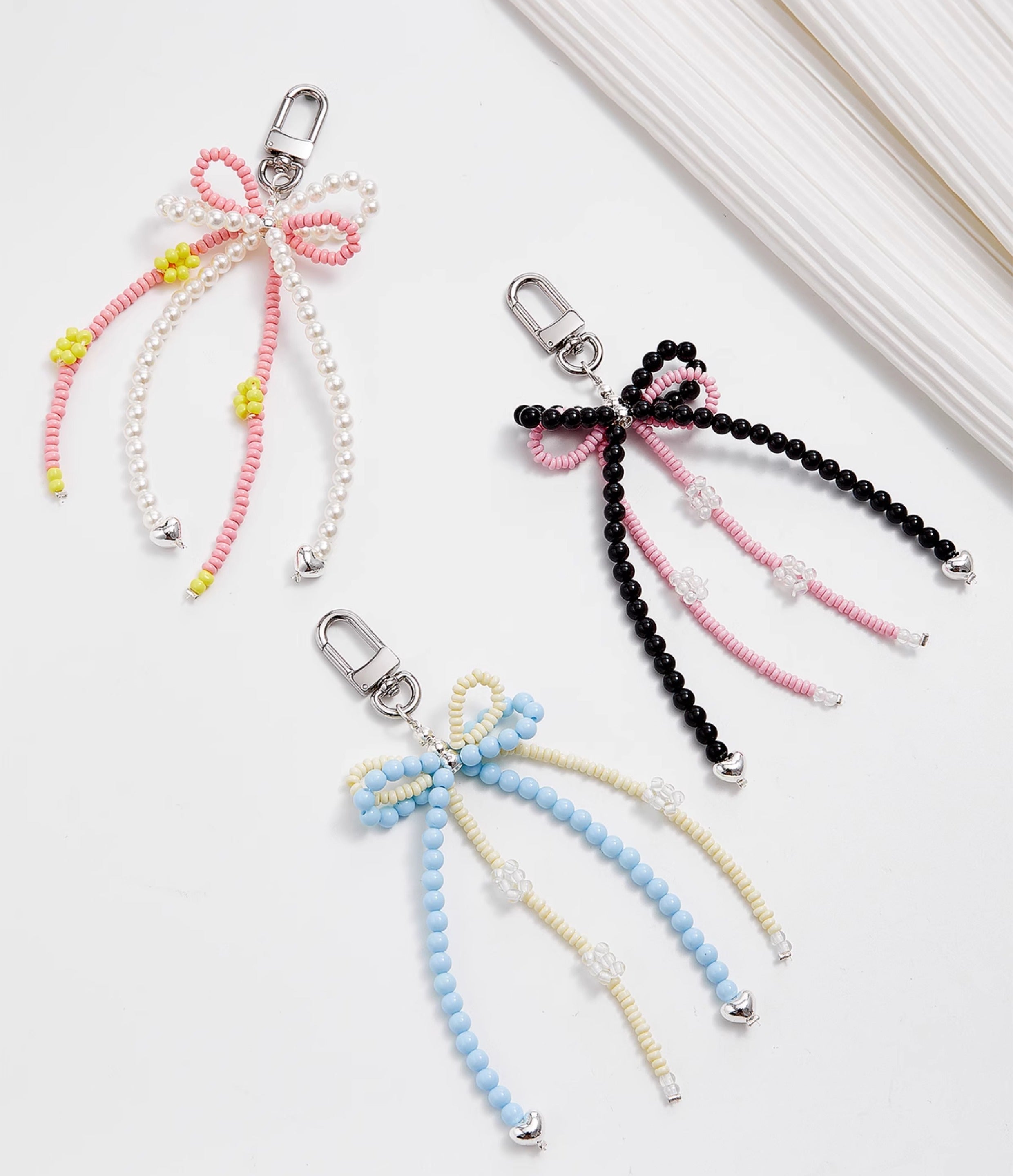 Pearl accessory for The Pliage Energy bag, fashion bow-style charm, handmade keychain.